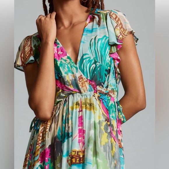 Anthropologie V-Neck Flutter-Sleeve Dress - Picture 3 of 6